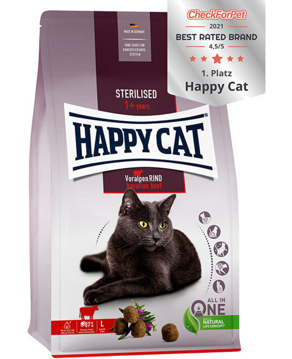 Happy Cat Sterilised Adult за кастрирани котки с говеждо 4 kg