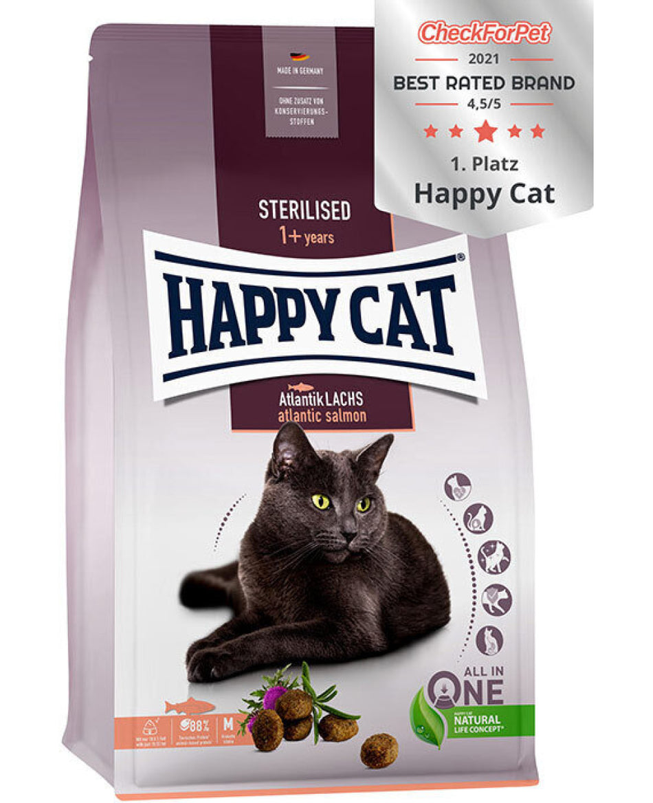 HAPPY CAT SUPREME ADULT STERILISED за кастрирани котки, със сьомга 4kg