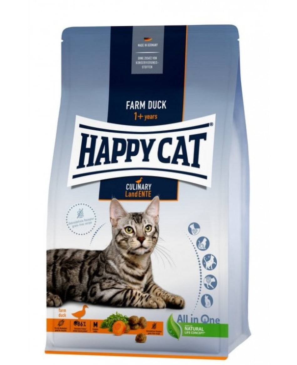 Суха храна Happy Cat Culinary Adult Farm Duck - с крехка патица и моркови 4kg