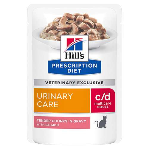HILLS PD FELINE C/D URINARY STRESS ПАУЧ СЪС СЬОМГА 85гр - ПРИ ИДИОПАТИЧЕН ЦИСТИТ НА СТРЕСОВА ОСНОВА И ЗА ПРОФИЛАКТИКА НА УРОЛИТИ