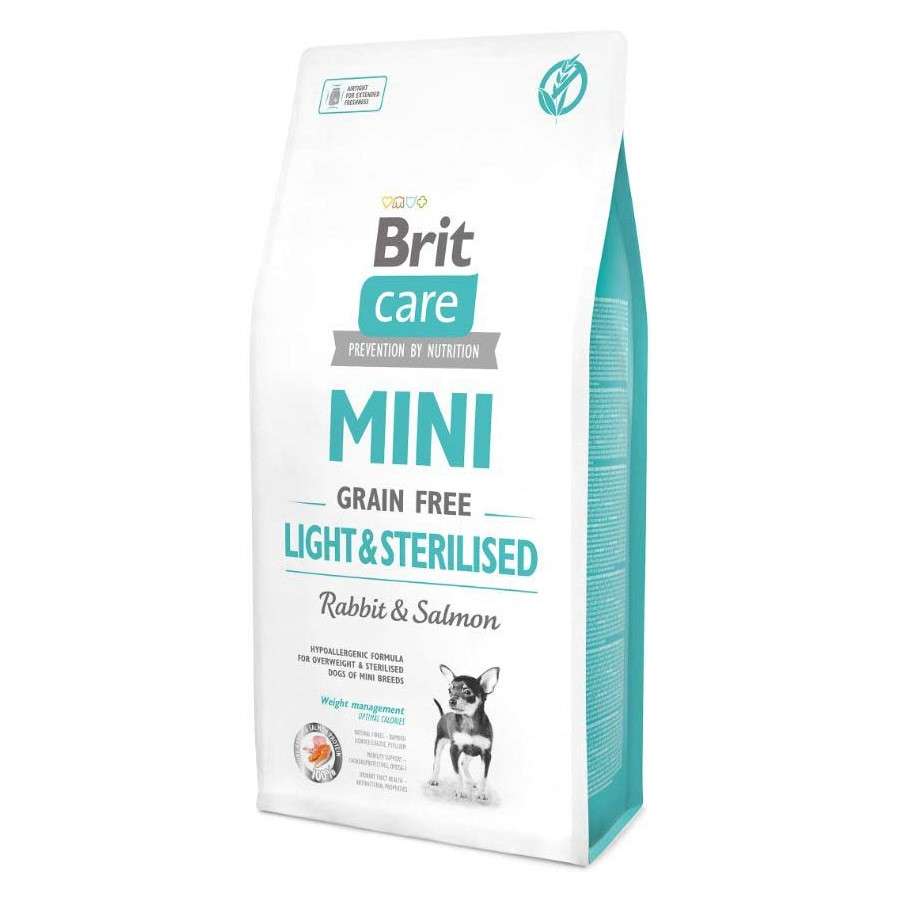 BRIT CARE MINI Light & Sterilized храна за кастрирани кучета от дребни породи със заек и сьомга без зърнени култури