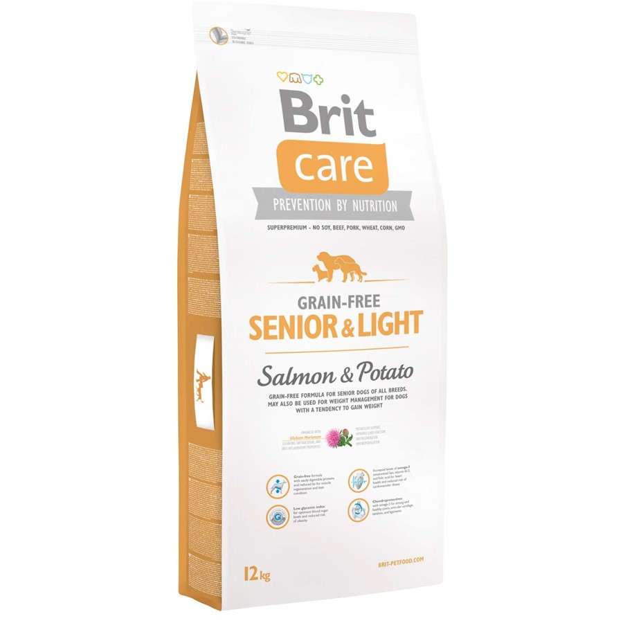 BRIT CARE Grain-free SENIOR, храна за възрастни кчуета, със сьомга и картоф, 12кг.
