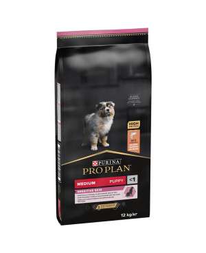 PRO PLAN MEDIUM PUPPY SENSITIVE SKIN с OPTIDERMA - ЗА ПОДРАСТВАЩИ КУЧЕНЦА ОТ СРЕДНИ ПОРОДИ СЪС СЬОМГА 12 кг