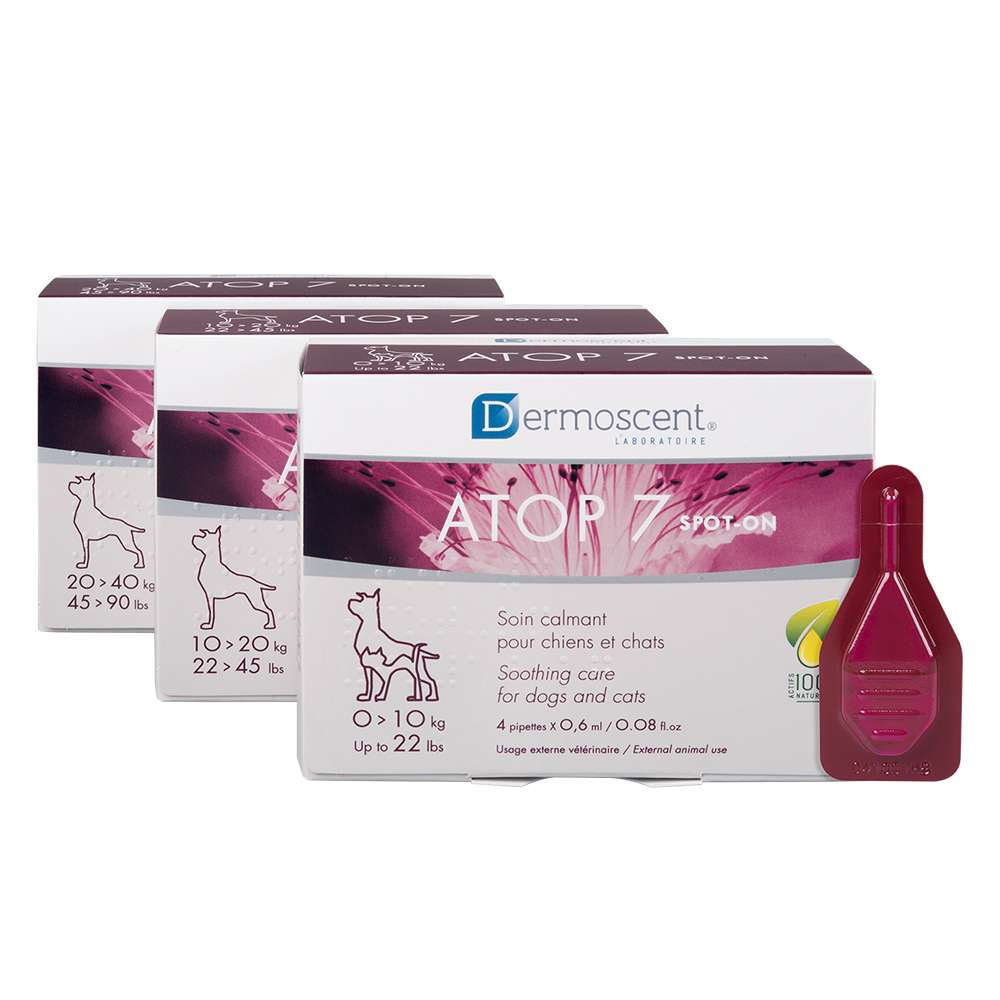 Dermoscent Atop 7 Spot on for dogs / cats - за лечение на атопичен дерматит, за кучета и котки от 10 до 20кг. - 4 пипети в кутия