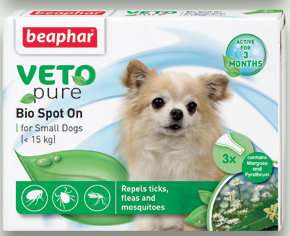 BEAPHAR VETO PURE SPOT ON - ПРОТИВОПАРАЗИТНА ПИПЕТА ЗА КУЧЕТА ОТ ДРЕБНИ ПОРОДИ 3бр.