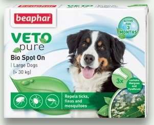 ПРОТИВОПАРАЗИТНА ПИПЕТА ЗА КУЧЕТА ОТ ЕДРИ ПОРОДИ 3бр. - BEAPHAR VETO PURE SPOT ON