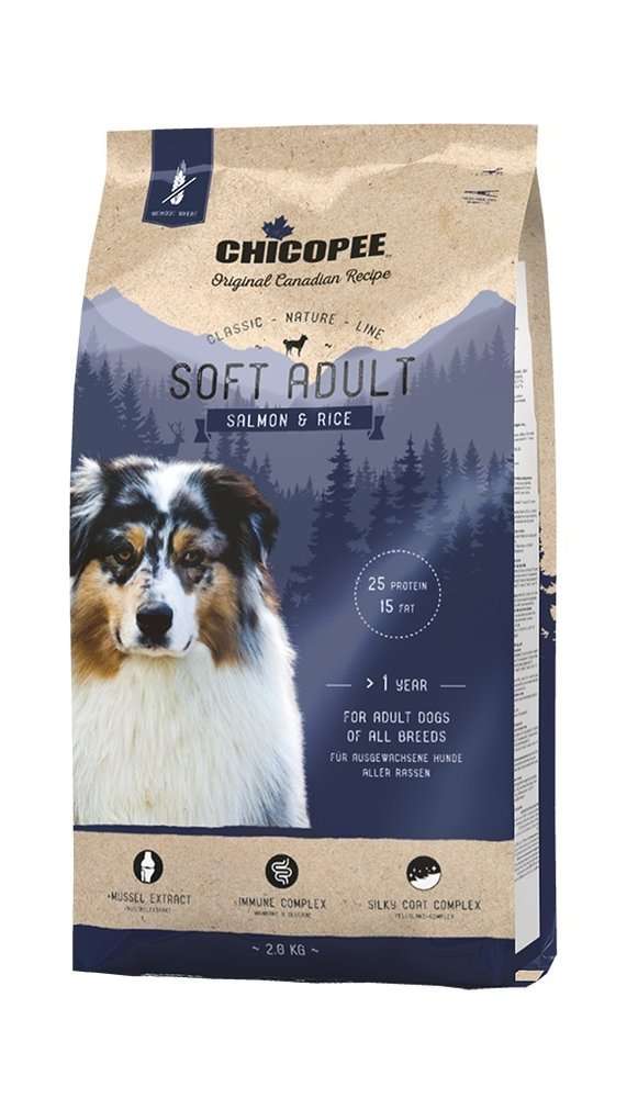 CHICOPEE CLASSIC NATURE LINE SOFT ADULT - ПОЛУВЛАЖНА ЗА КУЧЕТА ОТ ВСИЧКИ ПОРОДИ СЪС СЬОМГА И ОРИЗ 15 кг