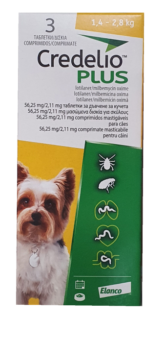 Credelio Plus таблетки за дъвчене за кучета от 1,4 до 2,8 кг