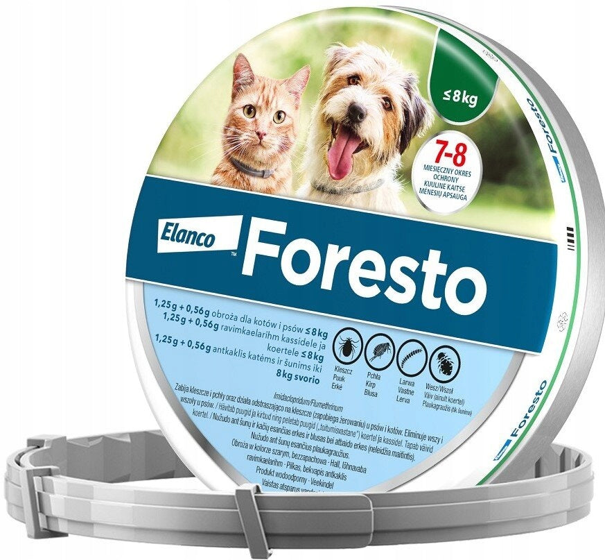 Foresto S противопаразитна каишка за малки кучета и котки до 8 кг