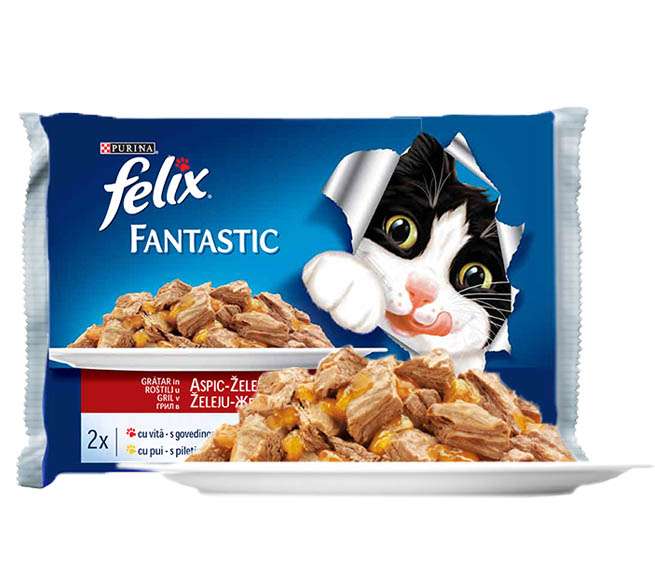 FELIX FANTASTIC ГРИЛ В ЖЕЛЕ ГОВЕЖДО И ПИЛЕ МУЛТИОПАКОВКА 4 х 85 гр