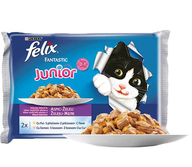 FELIX FANTASTIC JUNIOR ГРИЛ В ЖЕЛЕ ПИЛЕ МУЛТИОПАКОВКА - ЗА ПОДРАСТВАЩИ КОТЕНЦА 4 x 85 гр