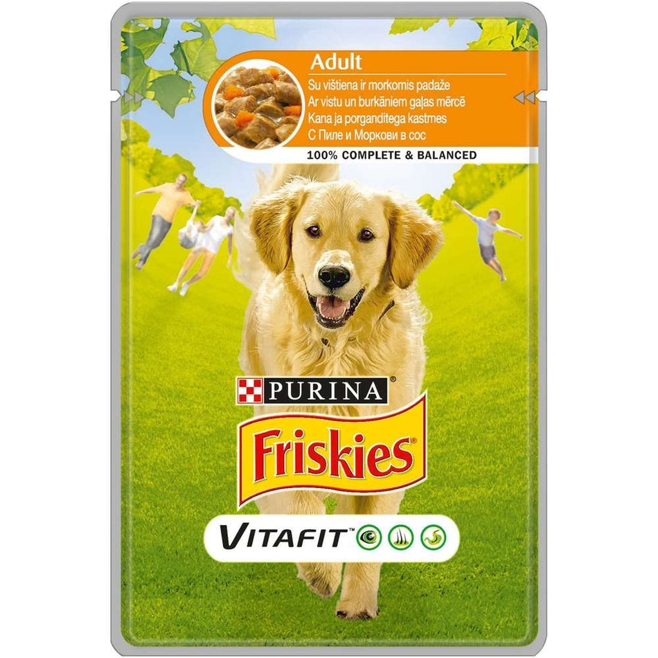 FRISKIES DOG ADULT - ПАУЧ ЗА КУЧЕТА В ЗРЯЛА ВЪЗРАСТ С ПИЛЕ И МОРКОВИ 20x100гр.