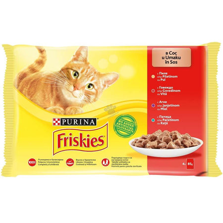 FRISKIES ХАПКИ В СОС С ГОВЕЖДО ПИЛЕ ПАТИЦА АГНЕШКО МУЛТИПАК 12 х 4 х 85гр