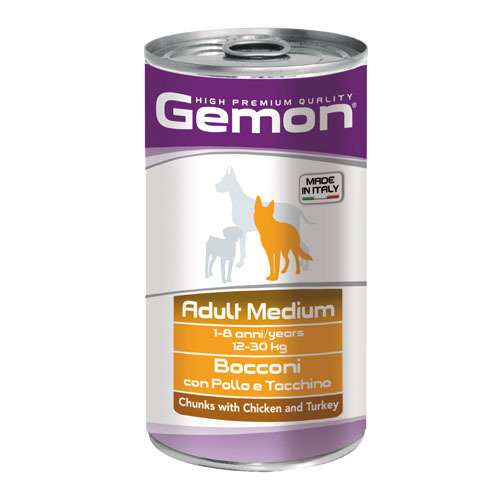 GEMON ADULT MEDIUM CHICKEN AND TURKEY – КОНСЕРВА ХАПКИ С ПИЛЕ И ПУЙКА 1.250кг.