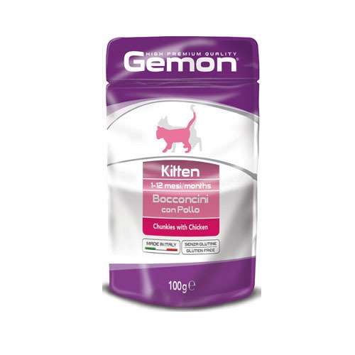 GEMON CHUNKIES KITTEN WITH CHIKEN – ПАУЧ С ПИЛЕ ЗА ПОДРАСТВАЩИ КОТЕНЦА 12x100гр.