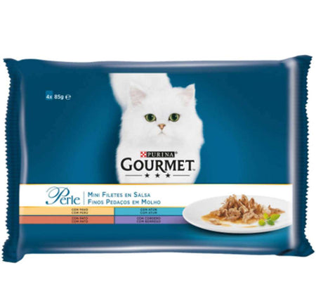 GOURMET PERLE 4 АСОРТИМЕНТА С АГНЕ, ПАТИЦА, РИБА ТОН И ПУЙКА 4 x 85 гр