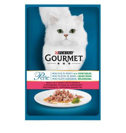GOURMET PERLE МИНИ ФИЛЕНЦА В СОС С ПЪСТЪВА И СПАНАК 85гр.
