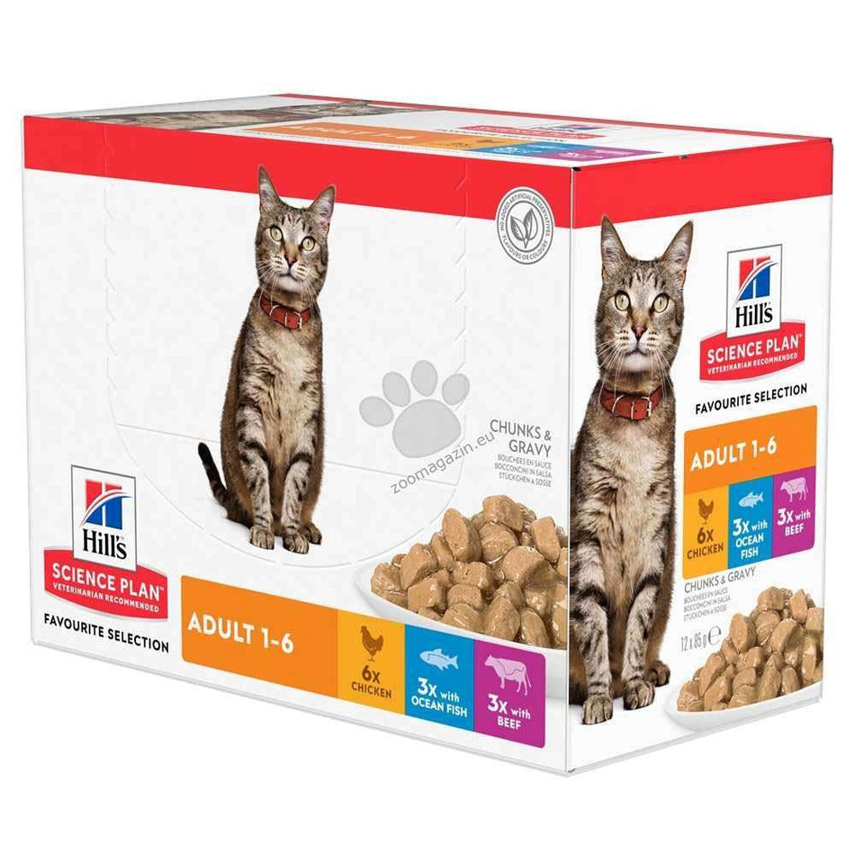 HILL’S SCIENCE PLAN ADULT FAVOURITE SELECTION – КОЛЕКЦИЯ ОТ ПАУЧОВЕ 12 x 85 гр