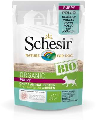 SCHESIR Био Пъпи с пиле - пауч за подрастващи кученца, 85гр.
