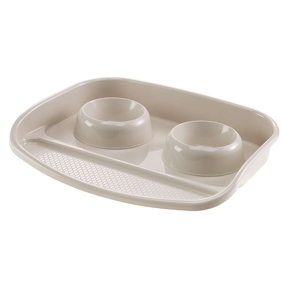 FERPLAST LINDO TRAY & BOWLS ENTRY LEVEL- КОМПЛЕКТ БЕЛИ КУПИ ЗА ХРАНЕНЕ С ПОДСТАВКА