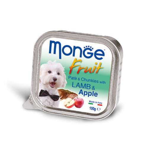 MONGE FRUIT PATÉ & CHUNKIES LAMB & APPLE – ПАСТЕТ И ХАПКИ С АГНЕШКО И ЯБЪЛКИ 100гр.