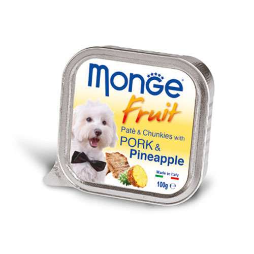 MONGE FRUIT PATÉ & CHUNKIES PORK & PINEAPPLE – ПАСТЕТ И ХАПКИ СЪС СВИНСКО И АНАНАС 100гр.