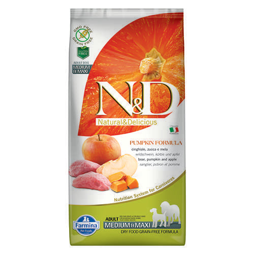 N&D MEDIUM & MAXI ADULT BOAR, PUMPKIN - С ГЛИГАНСКО, ТИКВА И ЯБЪЛКИ 2.5 кг.