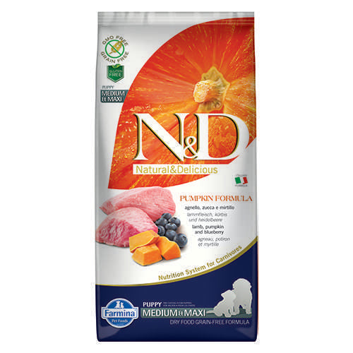 N&D MEDIUM & MAXI PUPPY LAMB PUMPKIN BLUEBERRY - С АГНЕШКО, ТИКВА И БОРОВИНКИ 2.5 кг.