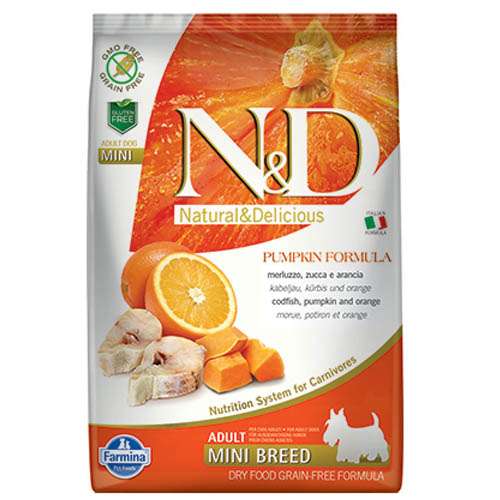N&D MINI ADULT COD FISH, PUMPKIN, ORANGE - С РИБА ТРЕСКА, ТИКВА И ПОРТОКАЛ 0.800 гр.