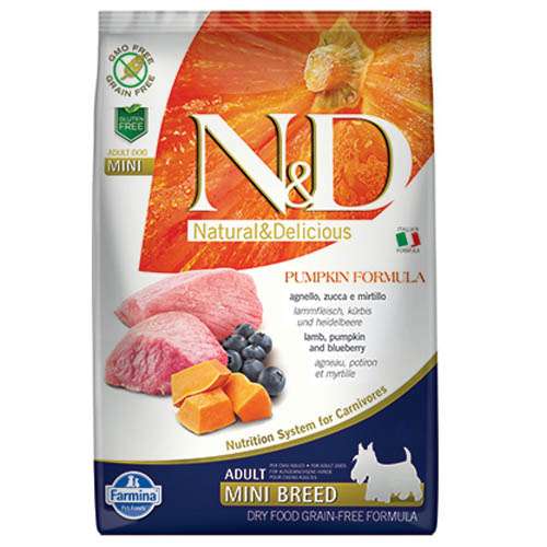 N&D MINI ADULT LAMB, PUMPKIN, BLUEBERRY - С АГНЕШКО. ТИКВА И БОРОВИНКИ 0.800 гр.