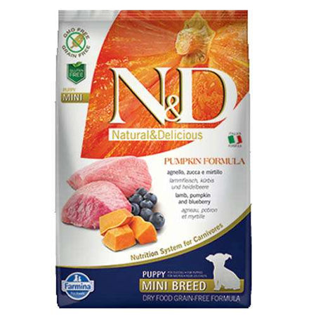 N&D MINI PUPPY LAMB, PUMPKIN, BLUEBERRY - С АГНЕШКО, ТИКВА И БОРОВИНКИ 0.800 гр.