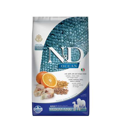 N&D OCEAN DOG HERRING, Codfish & Orange Adult MEDIUM / MAXI куче, с херинга и портокал 12 кг.