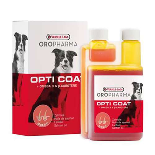 OPTI COAT - ПРОДУКТ С ВИСОКО СЪДЪРЖАНИЕ НА СЬОМГОВО МАСЛО И В-КАРОТИН ЗА ЛЪСКАВА КОЗИНА 250мл