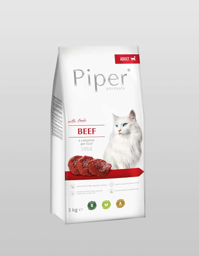 PIPER CAT BEEF - СУХА ХРАНА ЗА КОТКИ В ЗРЯЛА ВЪЗРАСТ, С ГОВЕЖДО, 3КГ.