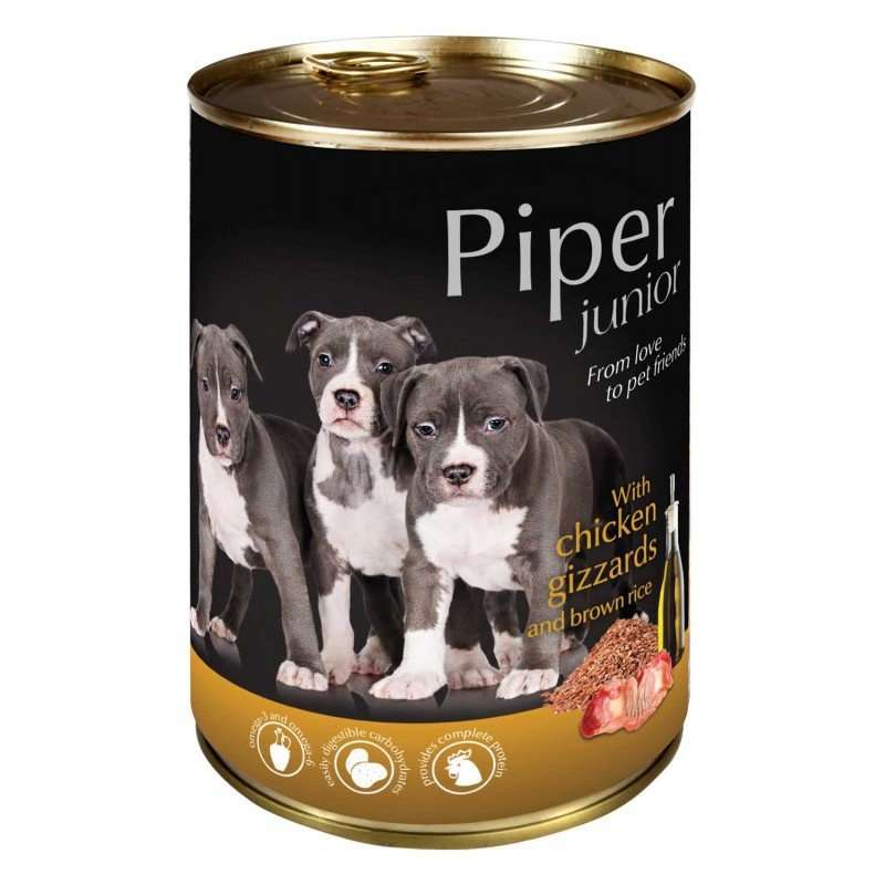 PIPER JUNIOR PREMIUM - КОНСЕРВА ЗА ПОДРАСТВАЩИ КУЧЕНЦА, С ПИЛЕШКИ ВОДЕНИЧКИ И КАФЯВ ОРИЗ 400 гр