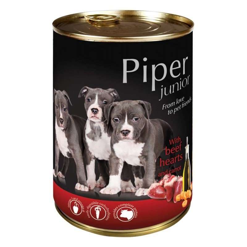 PIPER JUNIOR PREMIUM - КОНСЕРВА ЗА ПОДРАСТВАЩИ КУЧЕНЦА, С ТЕЛЕШКИ СЪРЦА И МОРКОВИ 400 гр