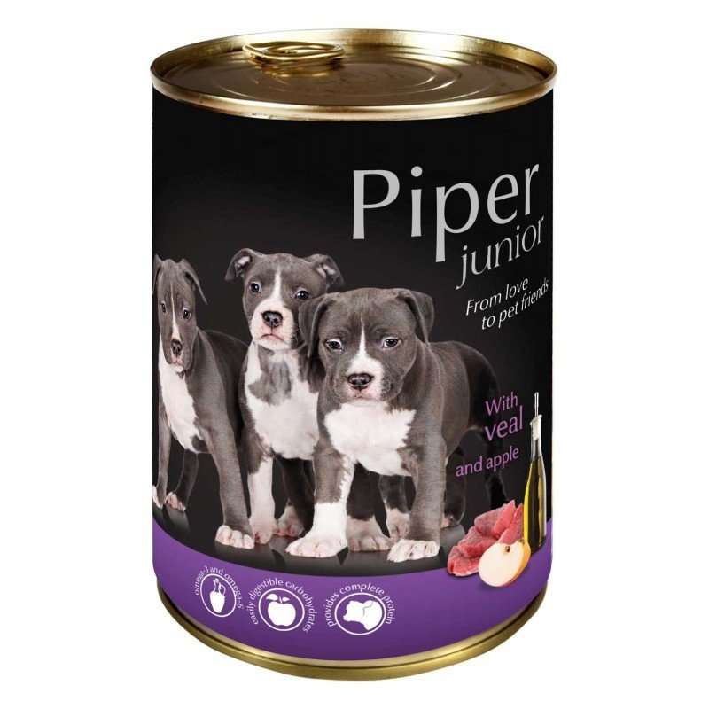 PIPER JUNIOR PREMIUM - КОНСЕРВА ЗА ПОДРАСТВАЩИ КУЧЕНЦА, С ТЕЛЕШКО И ЯБЪЛКИ 400 гр