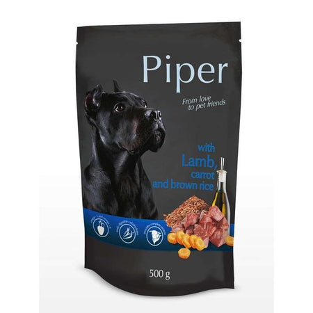PIPER ПАУЧ ЗА КУЧЕТА С АГНЕШКО, МОРКОВ И КАФЯВ ОРИЗ 500гр