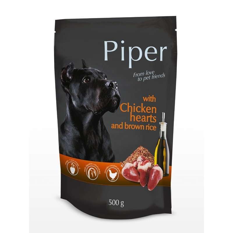 PIPER ПАУЧ ЗА КУЧЕТА С ПИЛЕШКИ СЪРЦА И КАФЯВ ОРИЗ 500гр