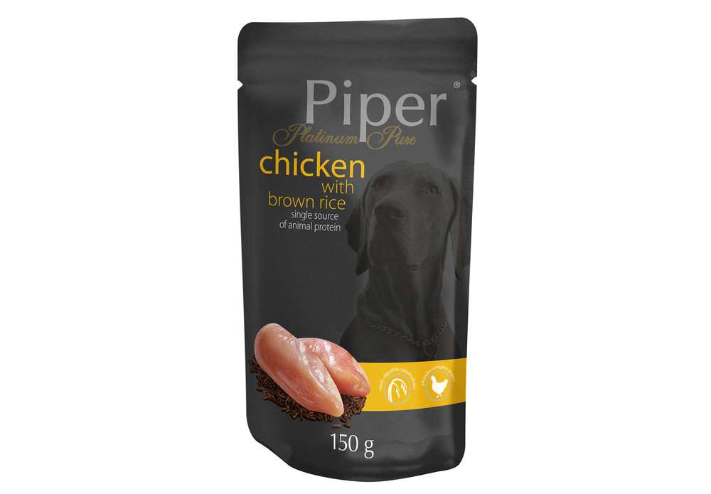 PIPER PLATINUM CARE - ПАУЧ ЗА ЧУВСТВИТЕЛНИ КУЧЕТА, С ПИЛЕШКО И КАФЯВ ОРИЗ , 10х150 гр