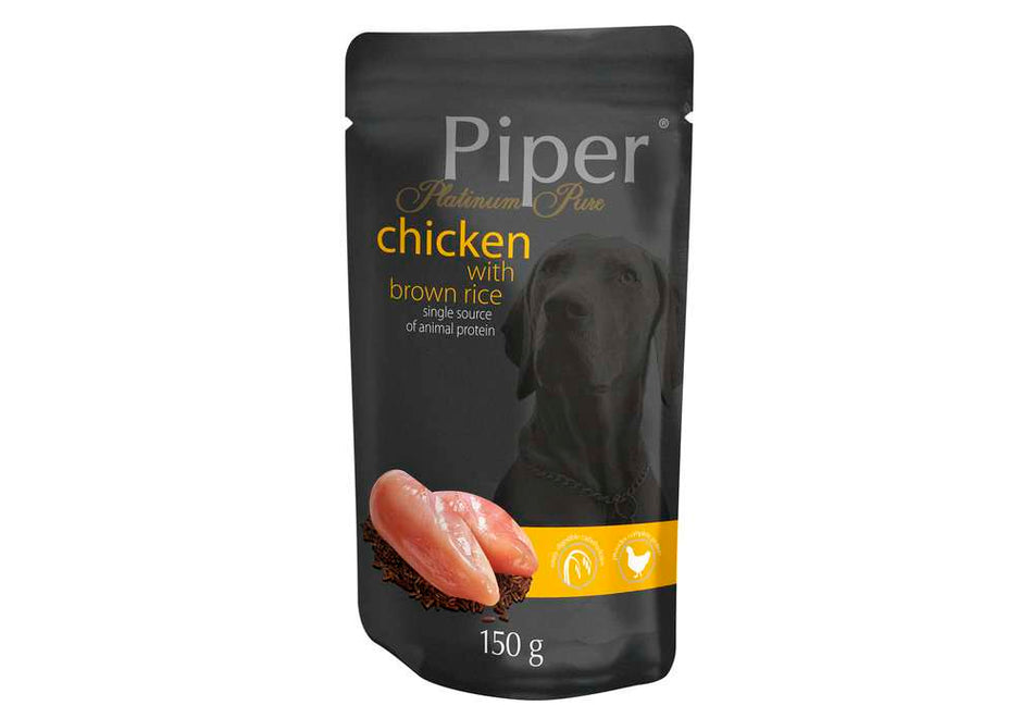 PIPER PLATINUM CARE - ПАУЧ ЗА ЧУВСТВИТЕЛНИ КУЧЕТА, С ПИЛЕШКО И КАФЯВ ОРИЗ , 10х150 гр