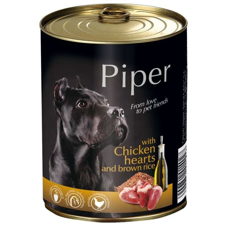 PIPER PREMIUM ADULT - КОНСЕРВА ЗА КУЧЕТА С ПИЛЕШКИ СЪРЦА И КАФЯВ ОРИЗ 800гр