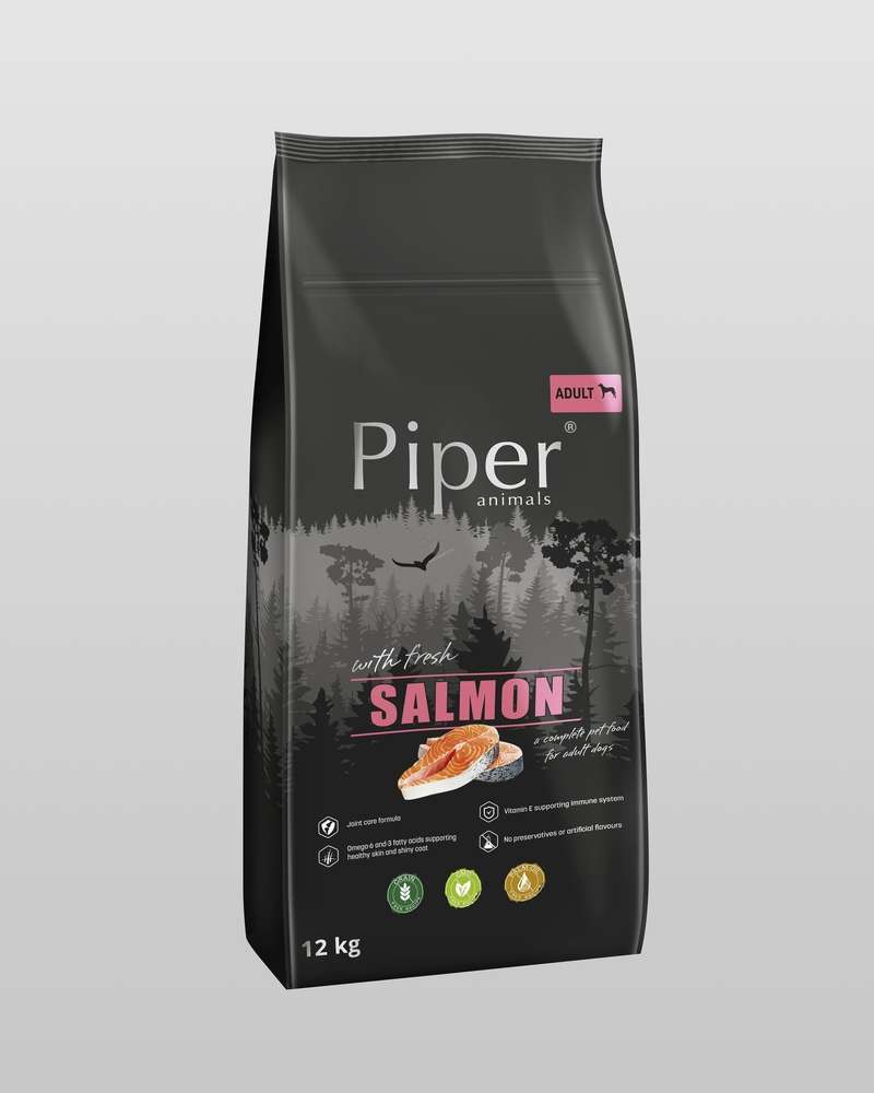 PIPER SUPER PREMIUM SALMON - СУХА ХРАНА ЗА КУЧЕТА ОТ ВСИЧКИ ПОРОДИ, СЪС СЬОМГА, 12 кг