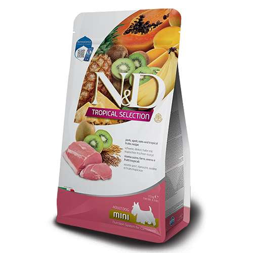 N&D TROPICAL SELECTION DOG ADULT MINI PORK & TROPICAL FRUITS  - СВИНСКО СПЕЛТА И ТРОПИЧЕСКИ ПЛОДОВЕ