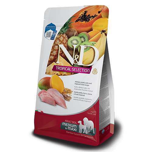 N&D TROPICAL DOG ADULT MED & MAXI CHICKEN - ПИЛЕШКО, СПЕЛТА И ТРОПИЧЕСКИ ПЛОДОВЕ