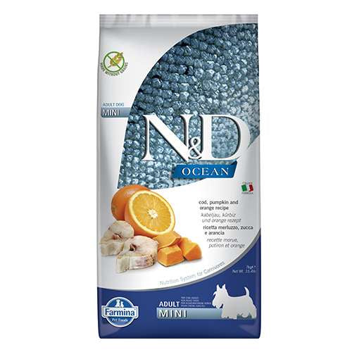 N&D OCEAN ADULT MINI PUMPKIN 7 KG куче тиква с риба треска и портокал