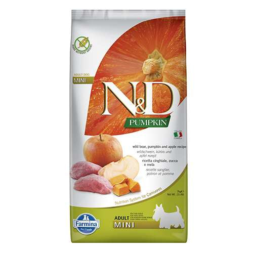 N&D ADULT MINI PUMPKIN 7 KG за куче тиква с глиганско и ябълка