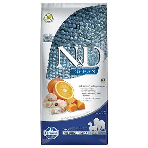 N&D DOG OCEAN ADULT MED & MAXI PUMPKIN 12KG