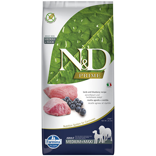 N&D PRIME DOG LAMB & BLUEB. ADULT MED & MAXI 12KG