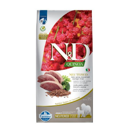 N&D DOG QUINOA NEUTERED DUCK BROC.&ASPAR. ADULT MED & MAXI 12KG